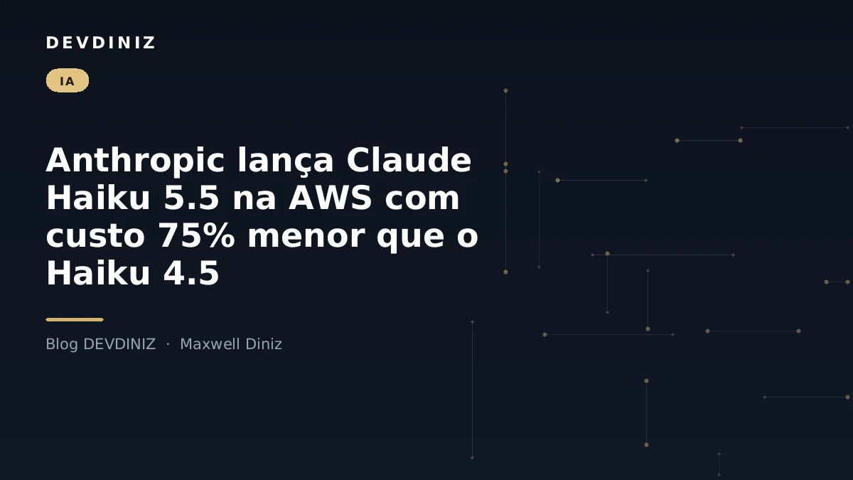 Capa do post sobre o lançamento do Claude Haiku 5.5 na AWS, com o título em branco sobre fundo navy e uma malha de nós conectados em tons de dourado