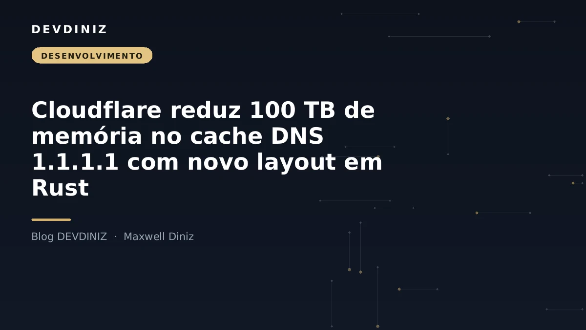 Capa do post sobre otimização de memória no cache DNS do Cloudflare 1.1.1.1, com o título em branco sobre fundo navy e uma malha de nós conectados em tons de dourado