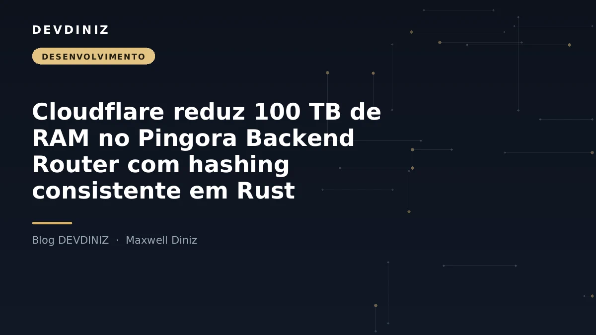 Capa do post sobre otimização de RAM com hashing consistente em Rust, com o título em branco sobre fundo navy e uma malha de nós conectados em tons de dourado