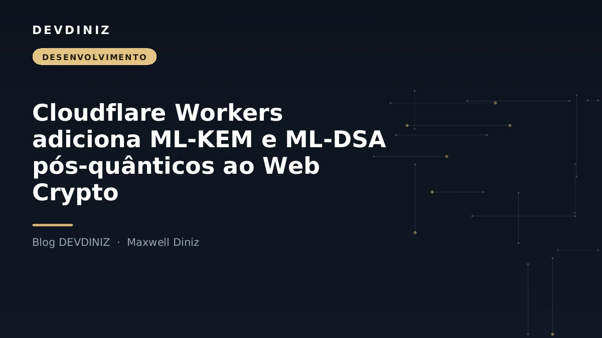 Capa do post sobre algoritmos pós-quânticos no Cloudflare Workers, com o título em branco sobre fundo navy e uma malha de nós conectados em tons de dourado