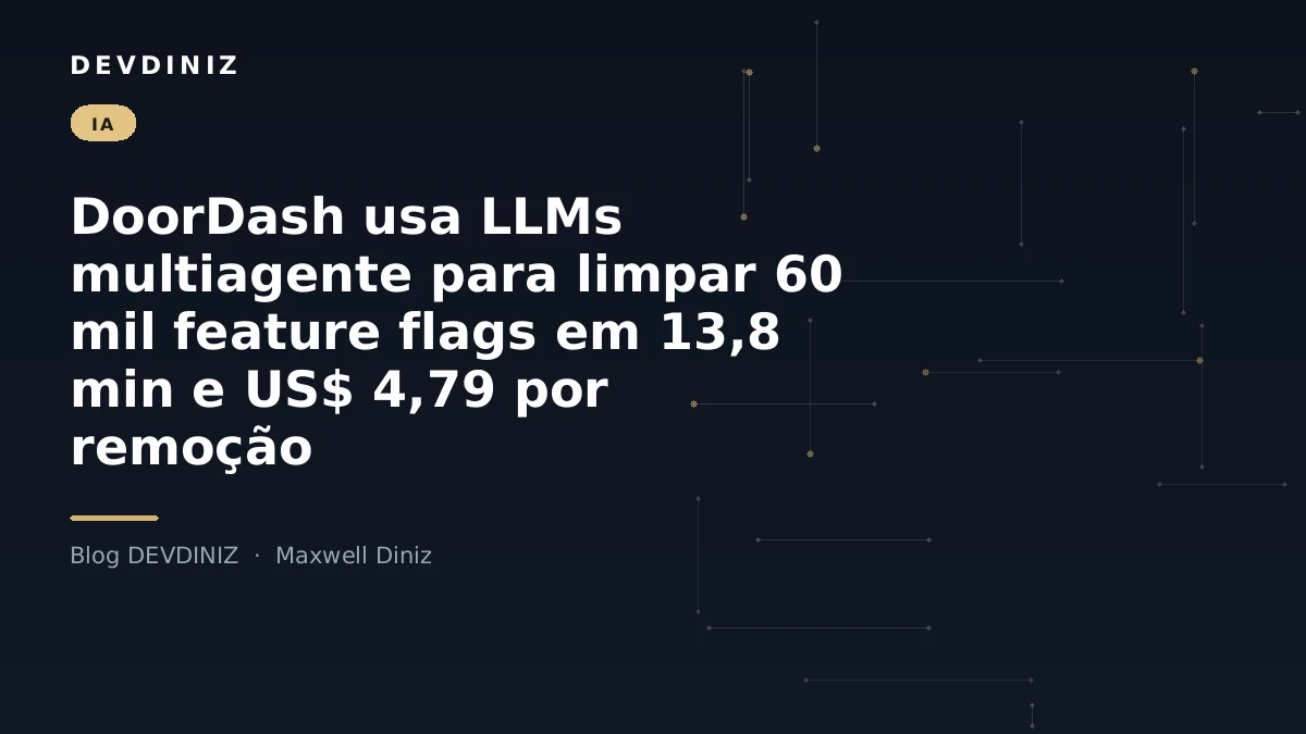 Capa do post sobre remoção automatizada de feature flags com LLMs multiagente, com o título em branco sobre fundo navy e uma malha de nós conectados em tons de dourado.