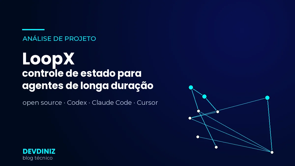 Ilustração representando um plano de controle de estado para agentes de IA, com nós conectados em ciano sobre fundo navy