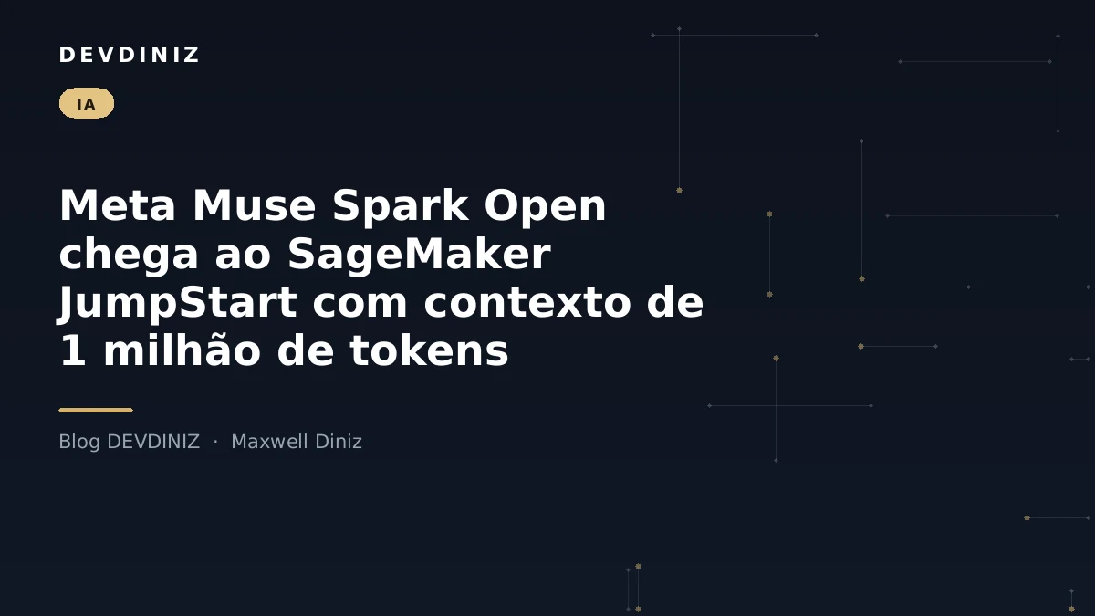 Capa do post sobre o Meta Muse Spark Open no Amazon SageMaker JumpStart, com o título em branco sobre fundo navy e uma malha de nós conectados em tons de dourado