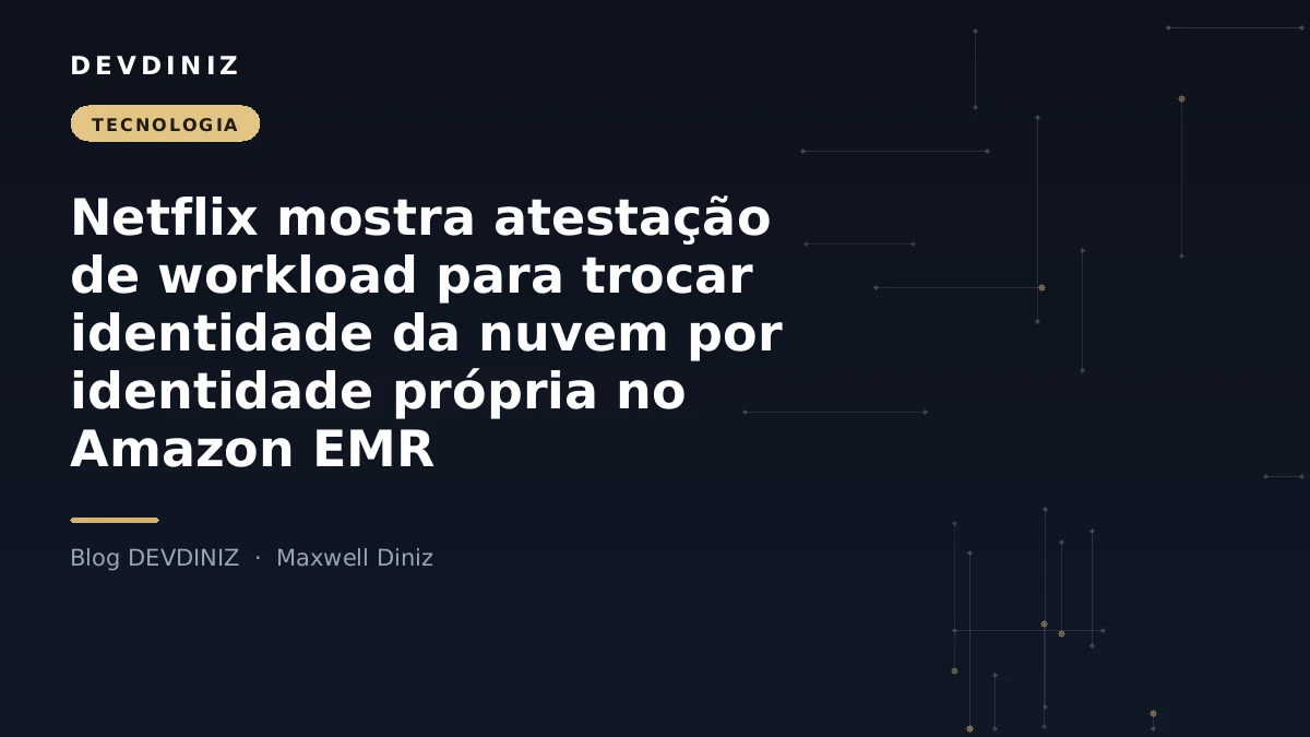 Capa do post sobre atestação de workload em compute gerenciado, com o título em branco sobre fundo navy e uma malha de nós conectados em tons de dourado