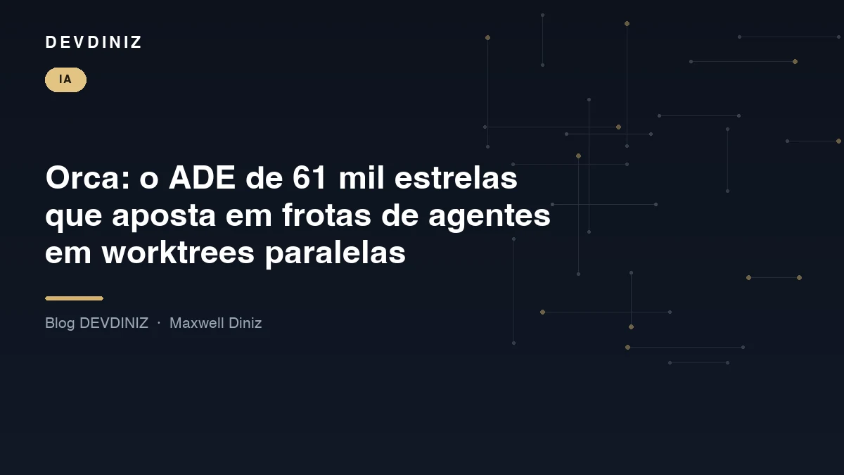 Capa do post sobre o Orca, com o título em branco sobre fundo navy e uma malha de nós conectados em tons de dourado
