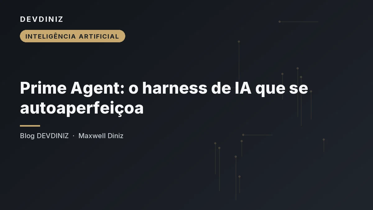 Ilustração representando a arquitetura do Prime Agent, com camadas conectadas em tons de dourado sobre fundo escuro